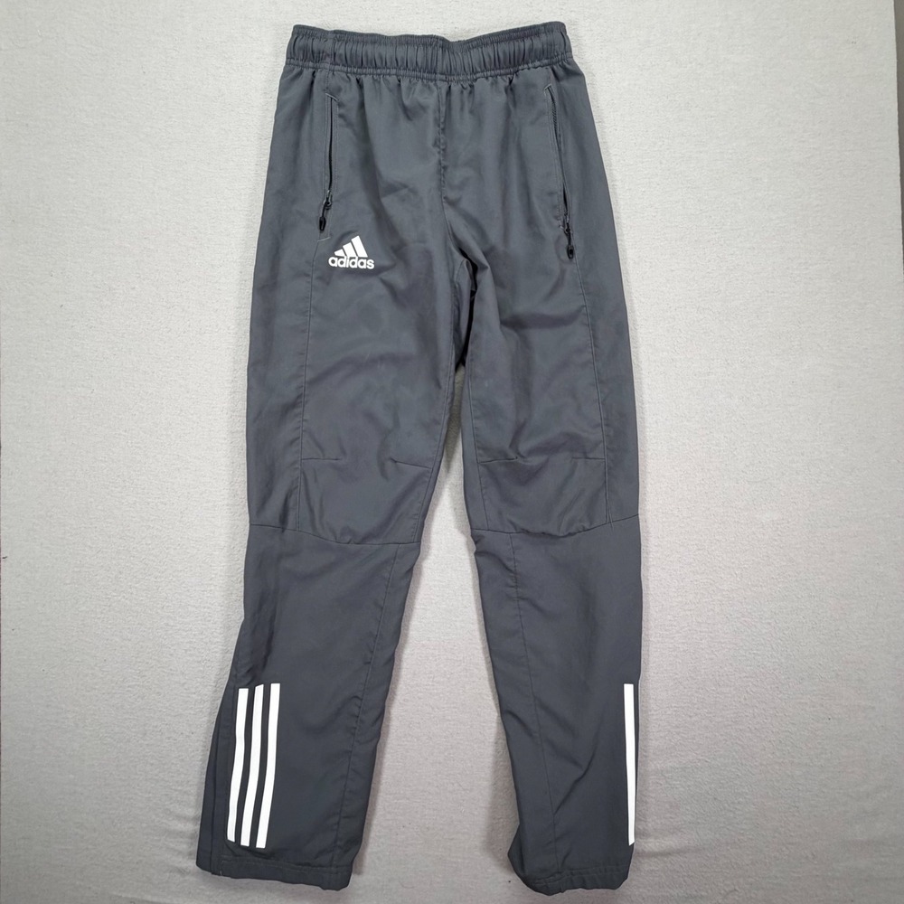 Adidas‎ Track Pants Kids Size L Good Gray Mesh Lined Zipper Pockets 3-Stripe